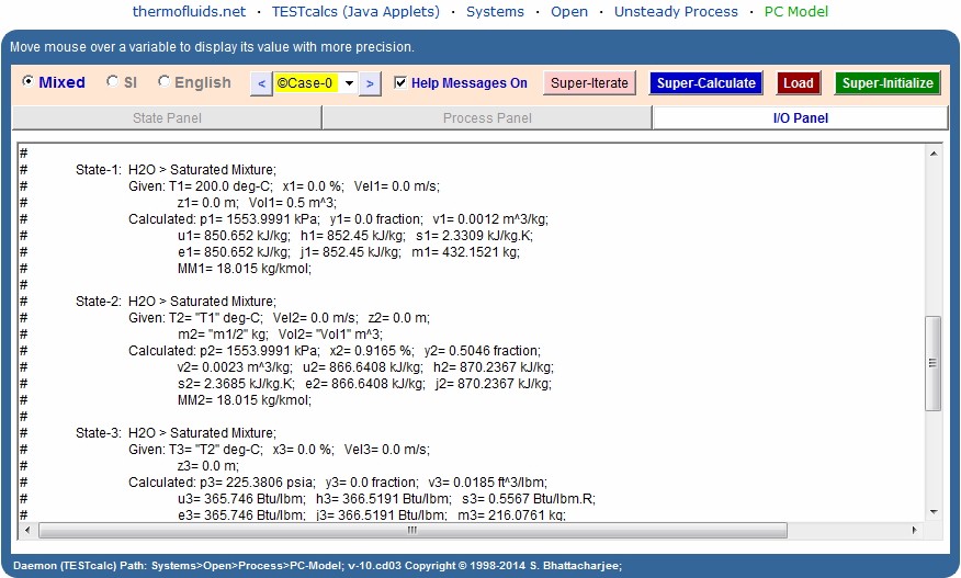 I/O panel after a Super-Calculate