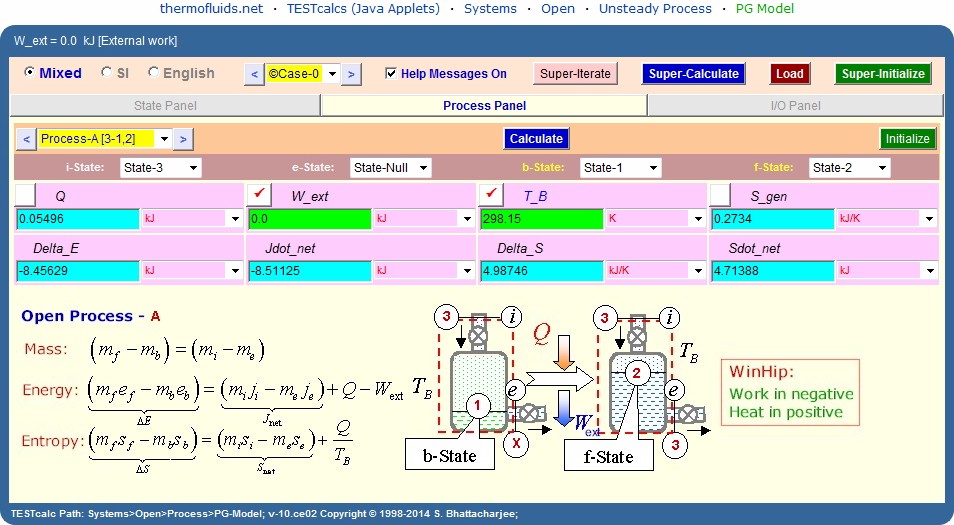  The process panel showing calculated entropy generation